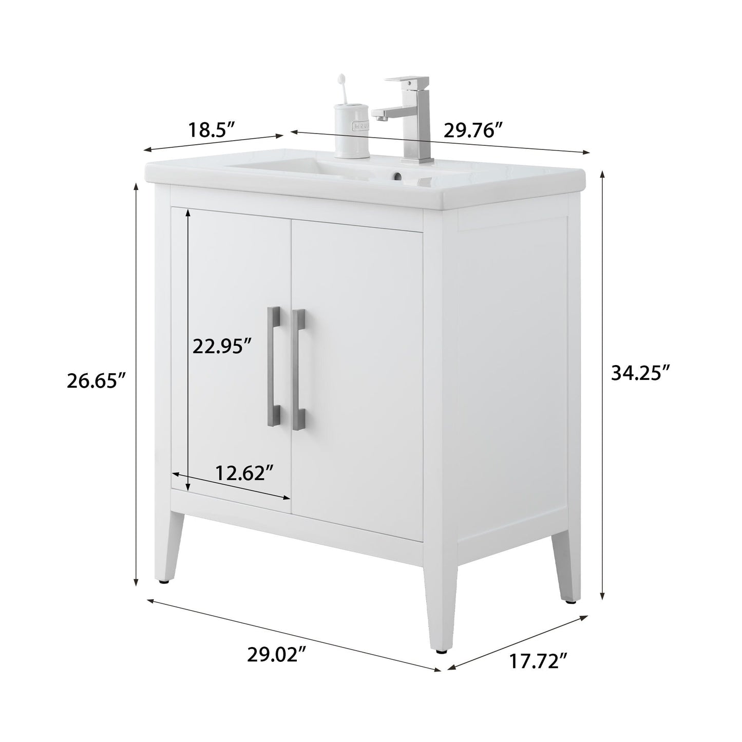 Meuble-lavabo de salle de bain Vanity Art à lavabo simple, 20, 24 ou 30 pouces, avec dessus en céramique.