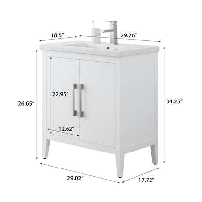 Meuble-lavabo de salle de bain Vanity Art à lavabo simple, 20, 24 ou 30 pouces, avec dessus en céramique.