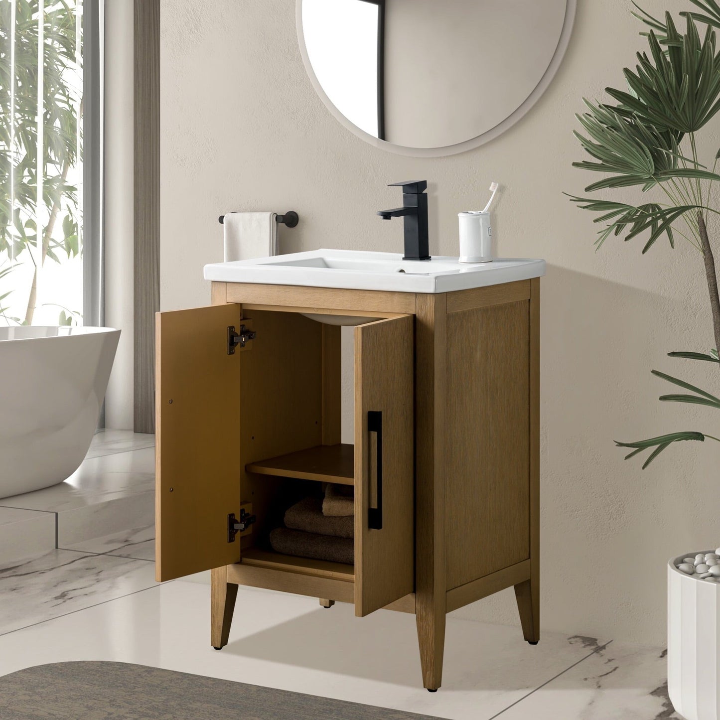 Meuble-lavabo de salle de bain Vanity Art à lavabo simple, 20, 24 ou 30 pouces, avec dessus en céramique.