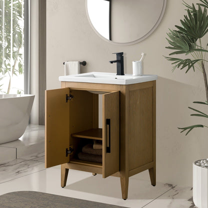 Meuble-lavabo de salle de bain Vanity Art à lavabo simple, 20, 24 ou 30 pouces, avec dessus en céramique.