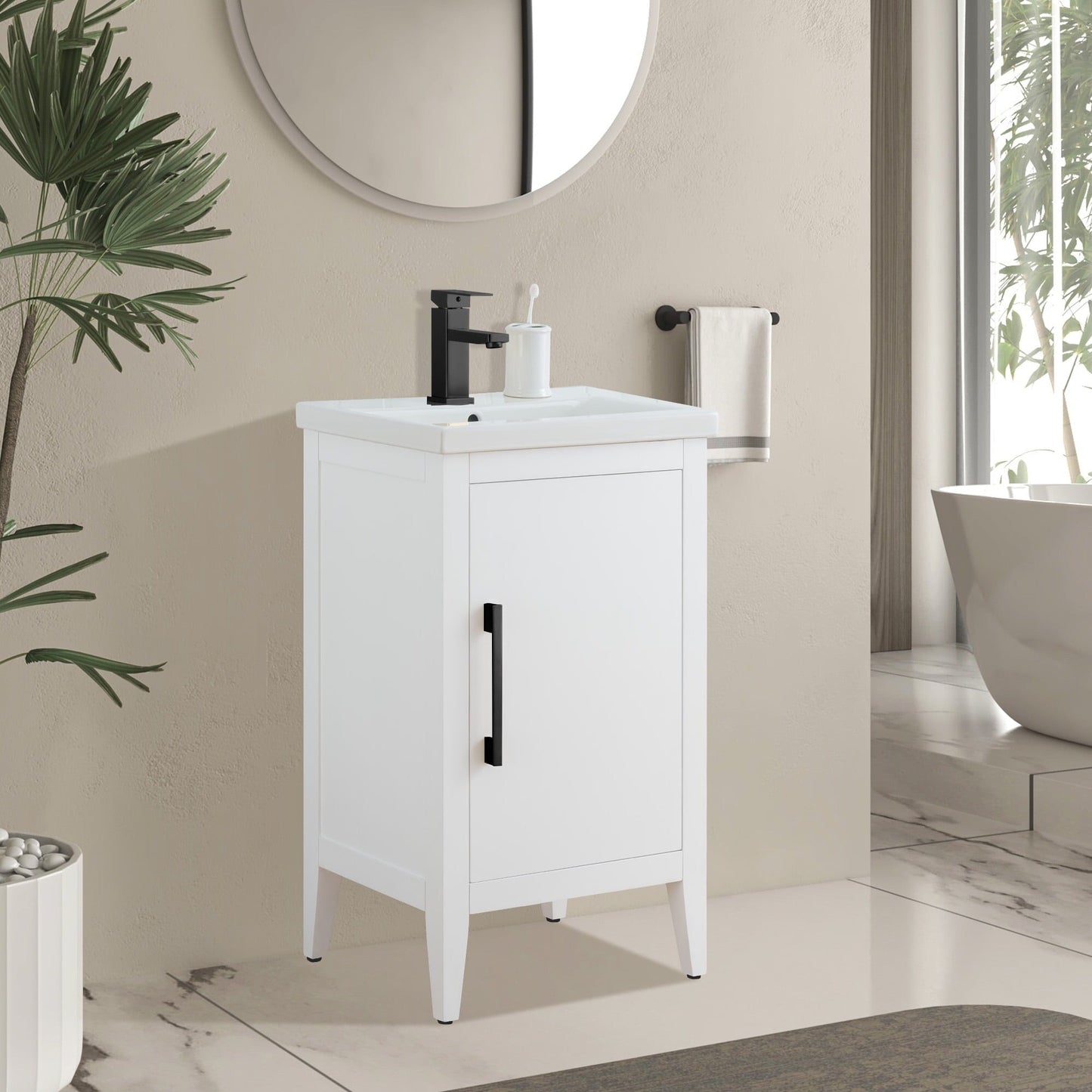 Meuble-lavabo de salle de bain Vanity Art à lavabo simple, 20, 24 ou 30 pouces, avec dessus en céramique.