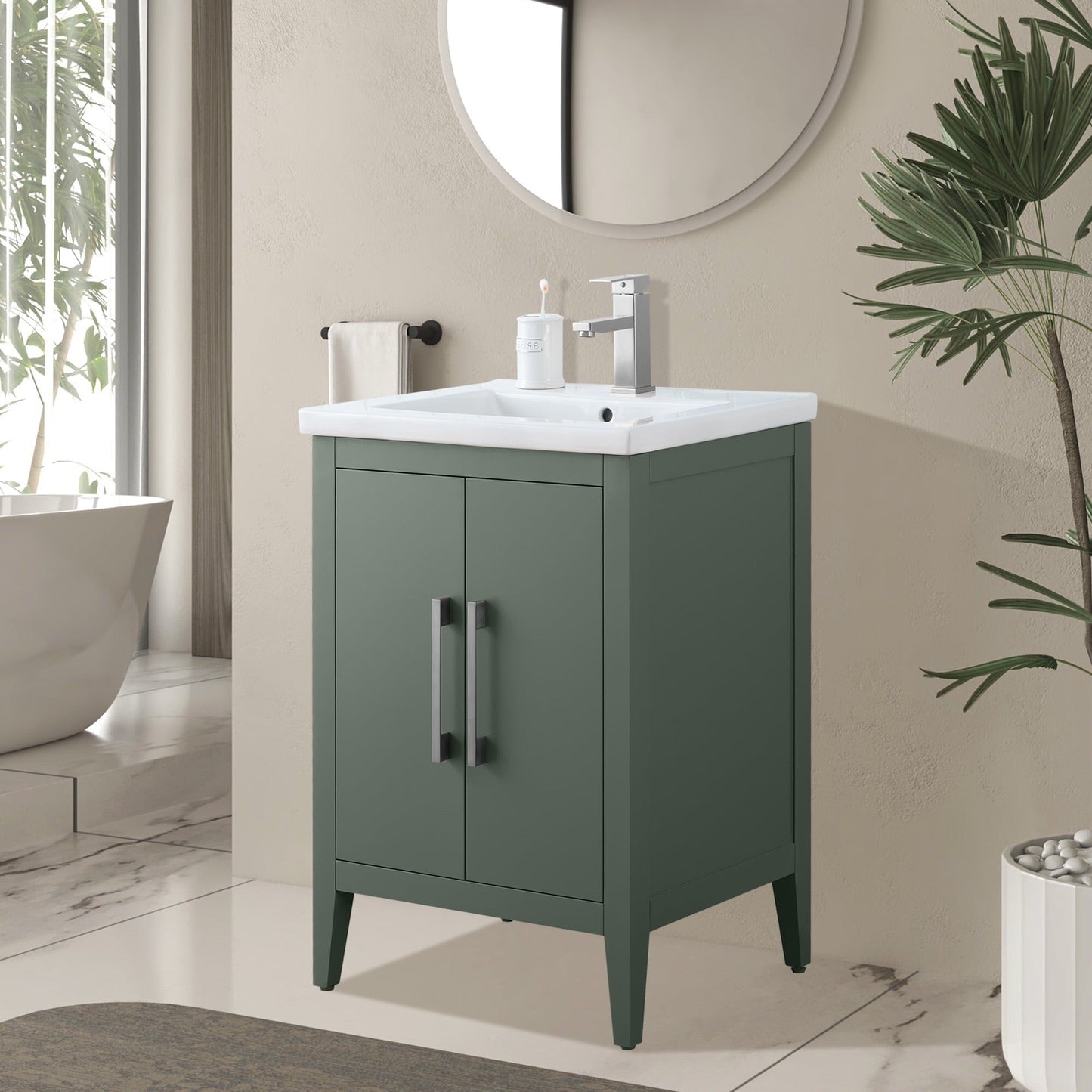 Meuble-lavabo de salle de bain Vanity Art à lavabo simple, 20, 24 ou 30 pouces, avec dessus en céramique.