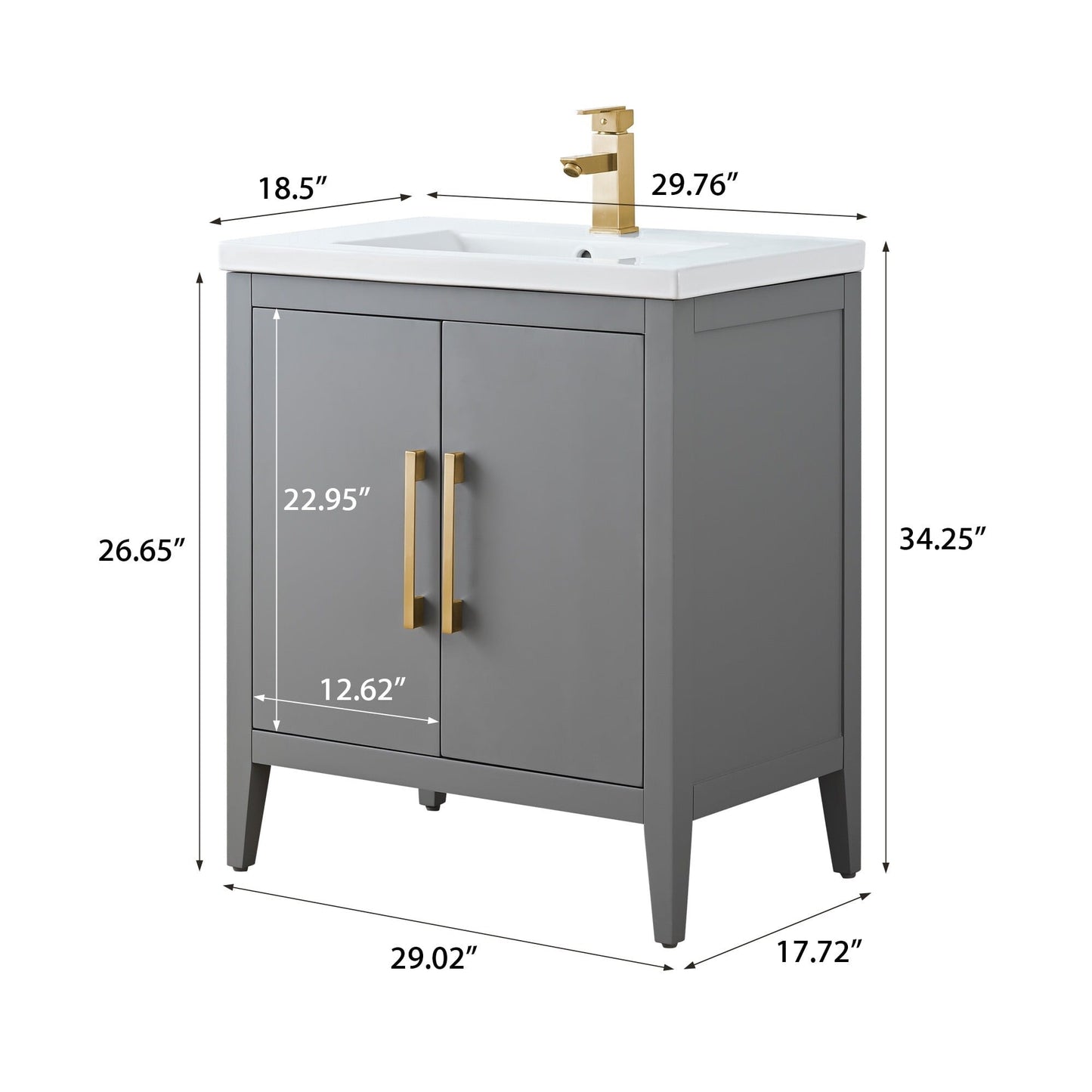 Meuble-lavabo de salle de bain Vanity Art à lavabo simple, 20, 24 ou 30 pouces, avec dessus en céramique.