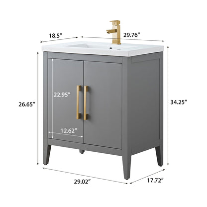 Meuble-lavabo de salle de bain Vanity Art à lavabo simple, 20, 24 ou 30 pouces, avec dessus en céramique.