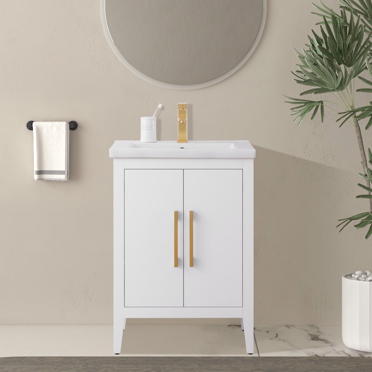 Meuble-lavabo de salle de bain Vanity Art à lavabo simple, 20, 24 ou 30 pouces, avec dessus en céramique.