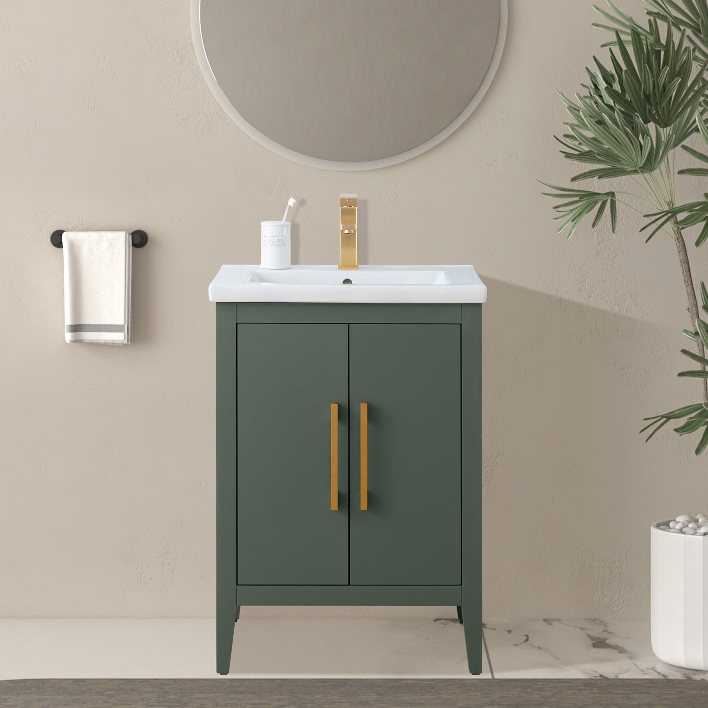 Meuble-lavabo de salle de bain Vanity Art à lavabo simple, 20, 24 ou 30 pouces, avec dessus en céramique.
