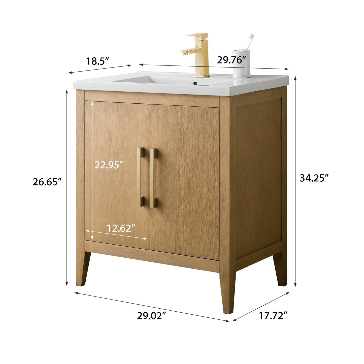 Meuble-lavabo de salle de bain Vanity Art à lavabo simple, 20, 24 ou 30 pouces, avec dessus en céramique.