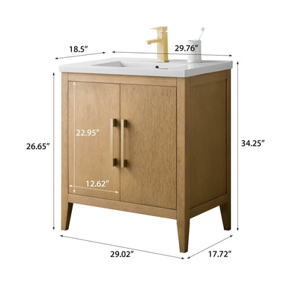 Meuble-lavabo de salle de bain Vanity Art à lavabo simple, 20, 24 ou 30 pouces, avec dessus en céramique.