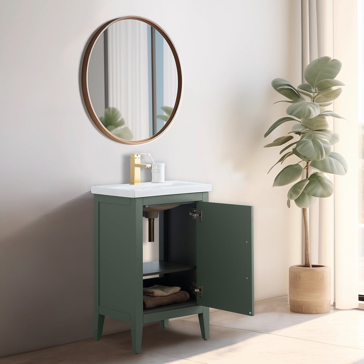 Meuble-lavabo de salle de bain Vanity Art à lavabo simple, 20, 24 ou 30 pouces, avec dessus en céramique.