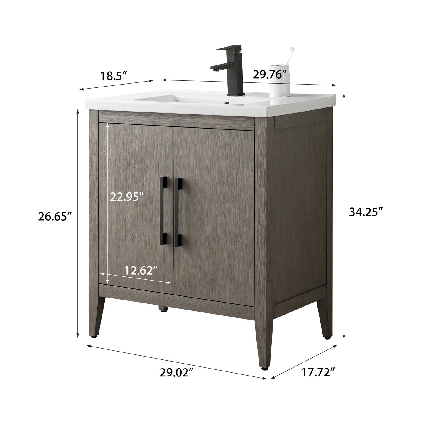 Meuble-lavabo de salle de bain Vanity Art à lavabo simple, 20, 24 ou 30 pouces, avec dessus en céramique.