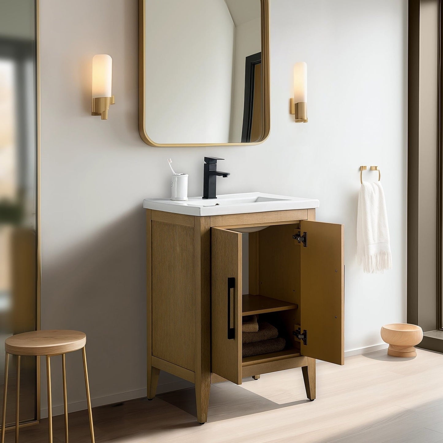 Meuble-lavabo de salle de bain Vanity Art à lavabo simple, 20, 24 ou 30 pouces, avec dessus en céramique.