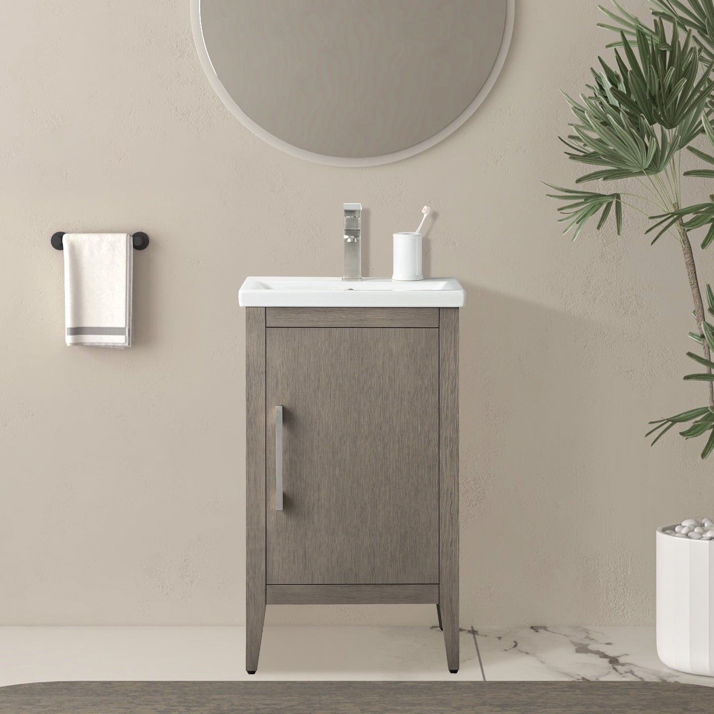 Meuble-lavabo de salle de bain Vanity Art à lavabo simple, 20, 24 ou 30 pouces, avec dessus en céramique.