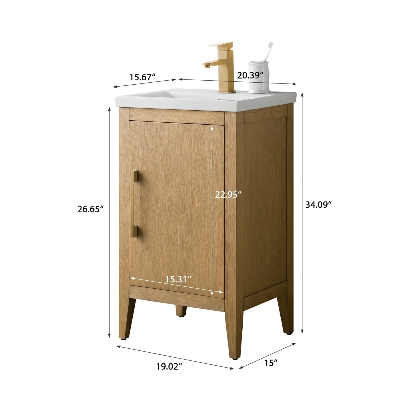 Meuble-lavabo de salle de bain Vanity Art à lavabo simple, 20, 24 ou 30 pouces, avec dessus en céramique.
