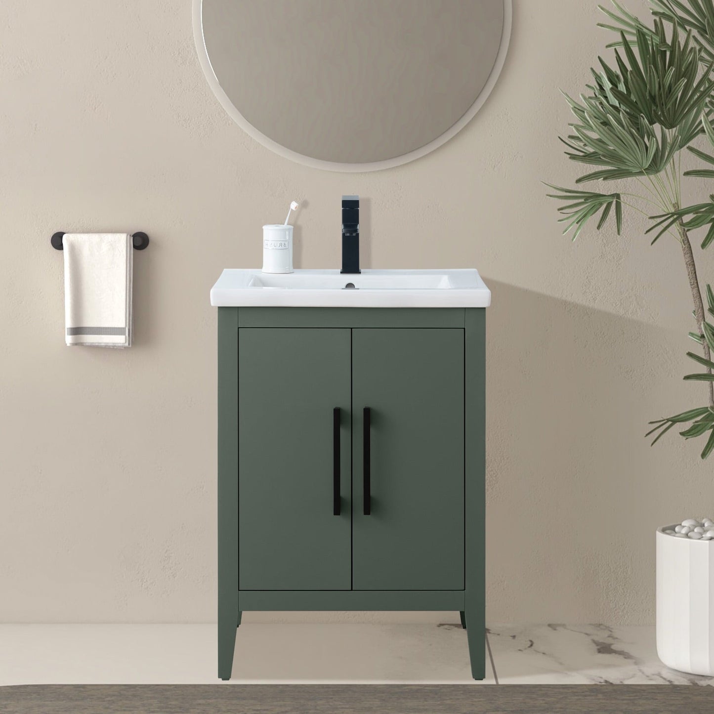 Meuble-lavabo de salle de bain Vanity Art à lavabo simple, 20, 24 ou 30 pouces, avec dessus en céramique.