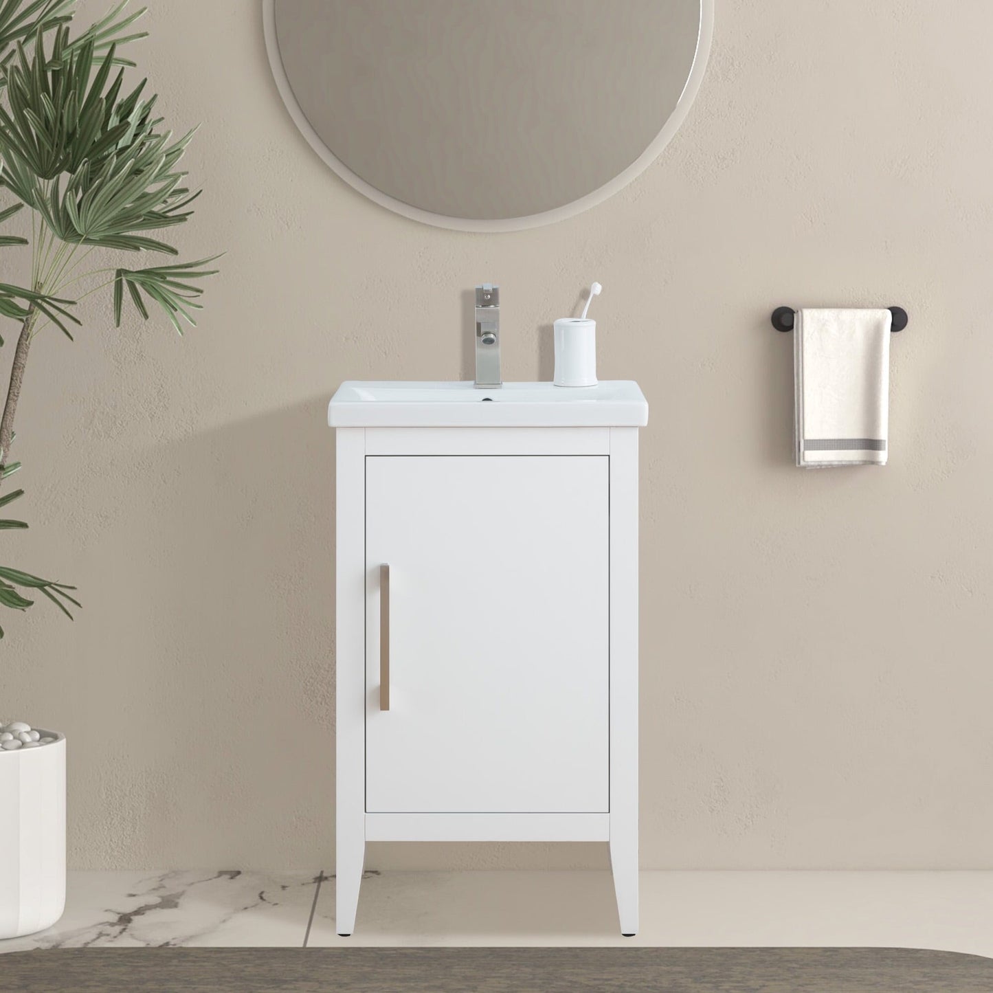 Meuble-lavabo de salle de bain Vanity Art à lavabo simple, 20, 24 ou 30 pouces, avec dessus en céramique.