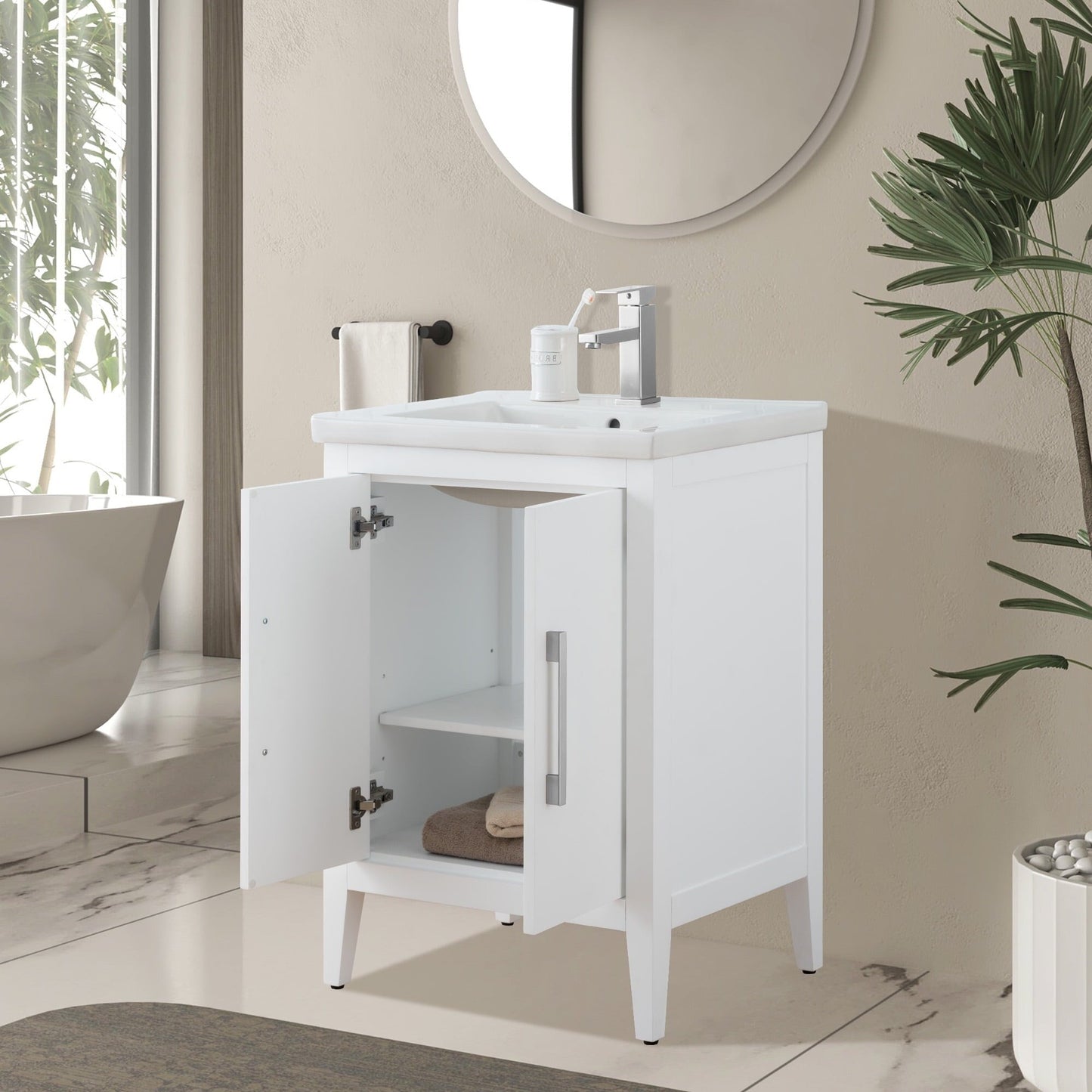 Meuble-lavabo de salle de bain Vanity Art à lavabo simple, 20, 24 ou 30 pouces, avec dessus en céramique.
