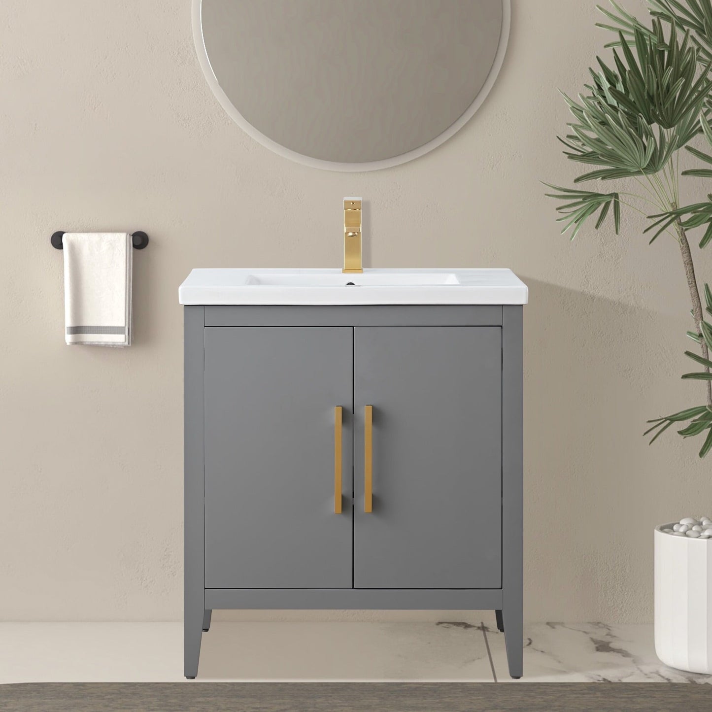 Meuble-lavabo de salle de bain Vanity Art à lavabo simple, 20, 24 ou 30 pouces, avec dessus en céramique.