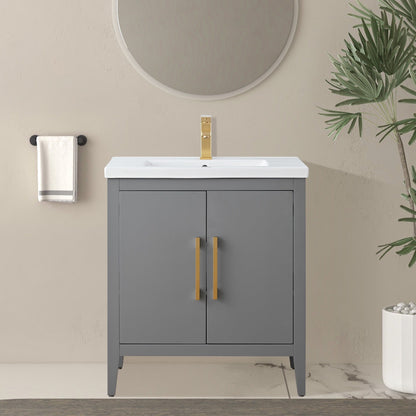 Meuble-lavabo de salle de bain Vanity Art à lavabo simple, 20, 24 ou 30 pouces, avec dessus en céramique.