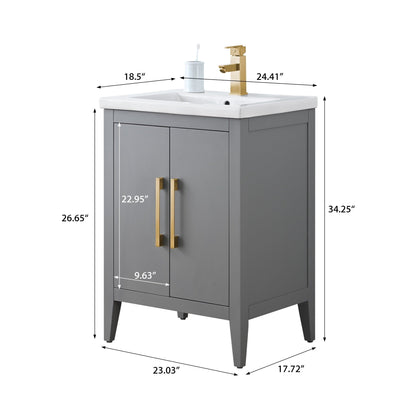 Meuble-lavabo de salle de bain Vanity Art à lavabo simple, 20, 24 ou 30 pouces, avec dessus en céramique.