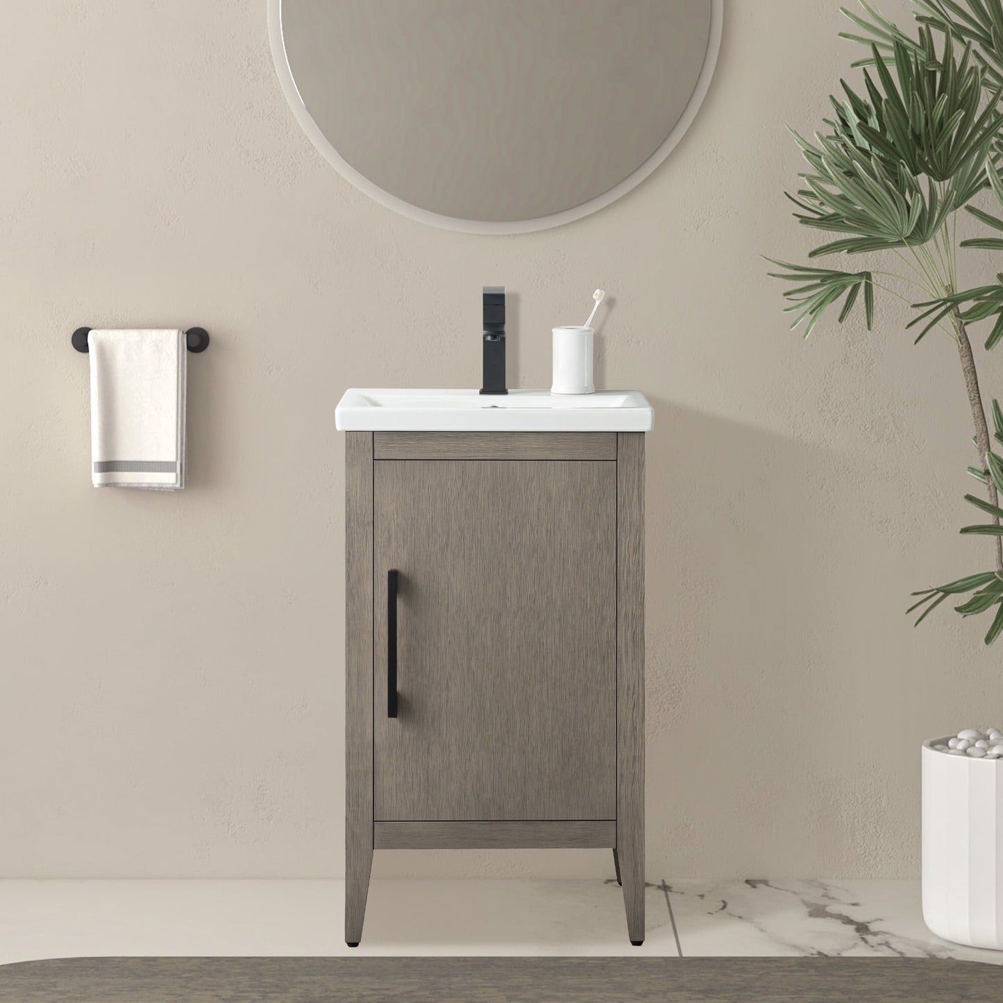 Meuble-lavabo de salle de bain Vanity Art à lavabo simple, 20, 24 ou 30 pouces, avec dessus en céramique.
