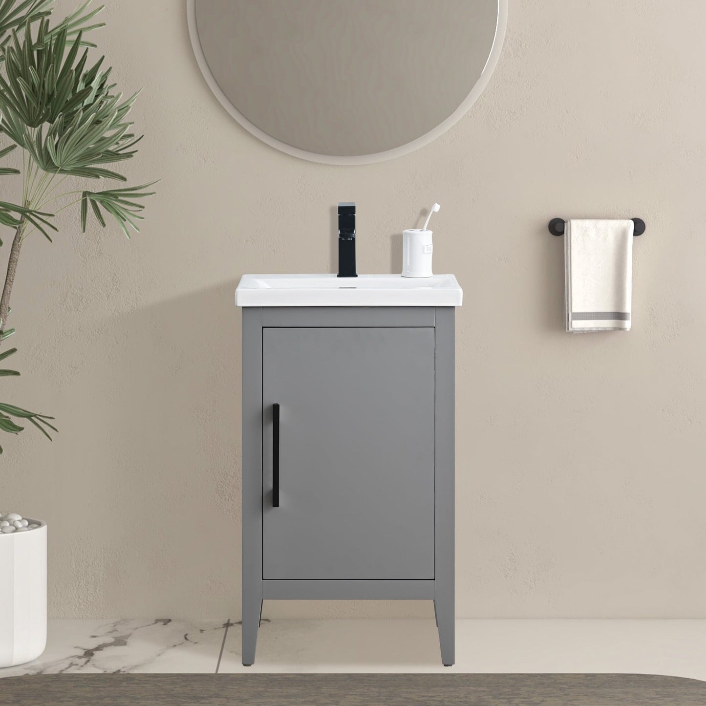 Meuble-lavabo de salle de bain Vanity Art à lavabo simple, 20, 24 ou 30 pouces, avec dessus en céramique.