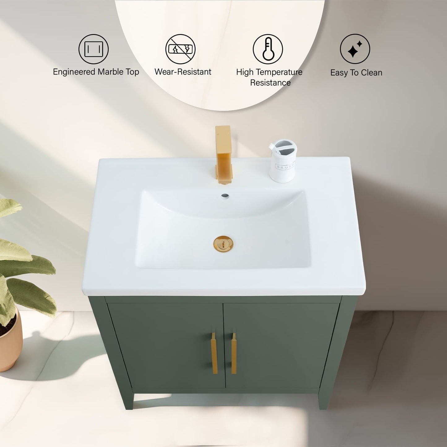 Meuble-lavabo de salle de bain Vanity Art à lavabo simple, 20, 24 ou 30 pouces, avec dessus en céramique.