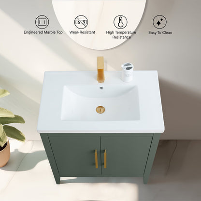 Meuble-lavabo de salle de bain Vanity Art à lavabo simple, 20, 24 ou 30 pouces, avec dessus en céramique.