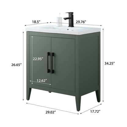 Meuble-lavabo de salle de bain Vanity Art à lavabo simple, 20, 24 ou 30 pouces, avec dessus en céramique.