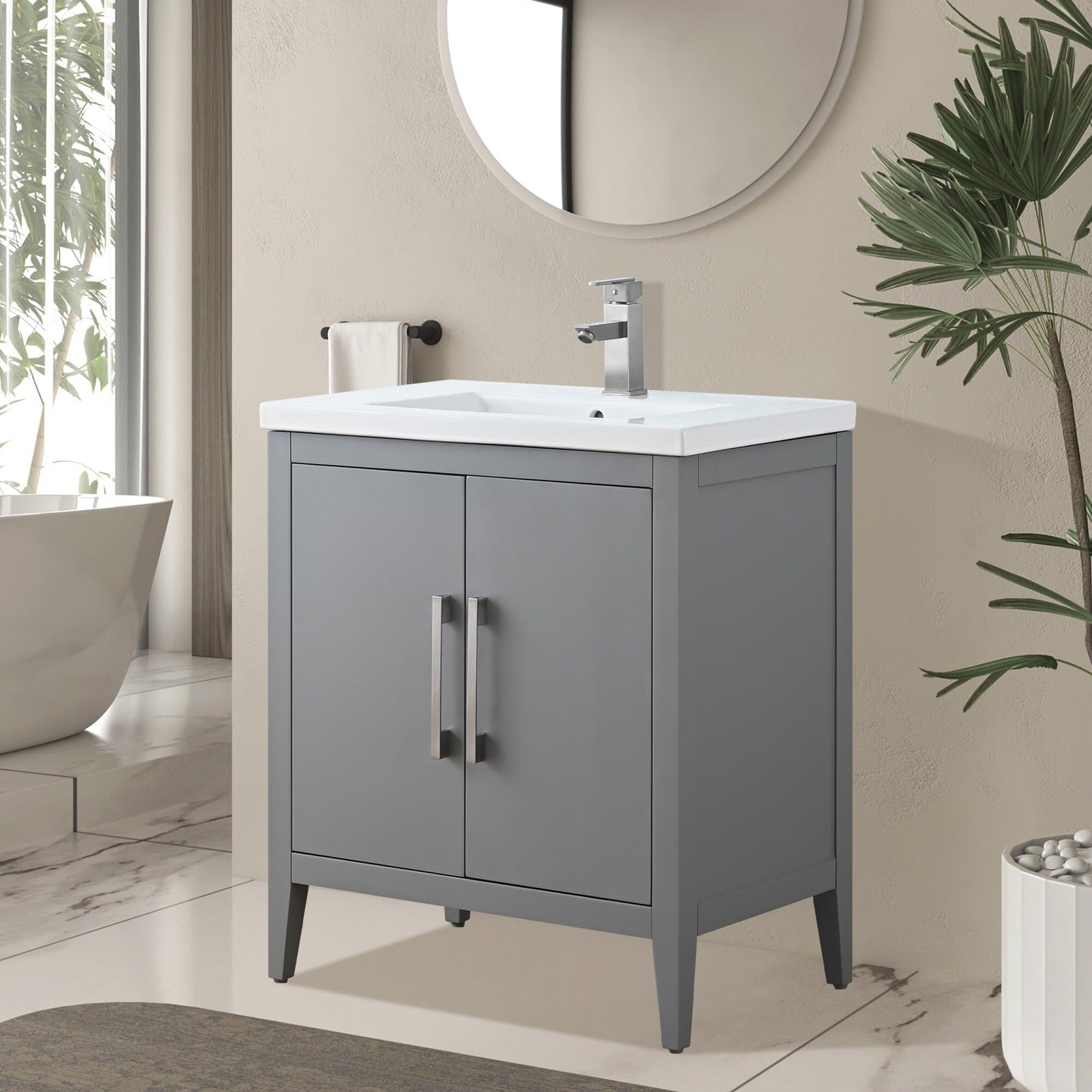 Meuble-lavabo de salle de bain Vanity Art à lavabo simple, 20, 24 ou 30 pouces, avec dessus en céramique.