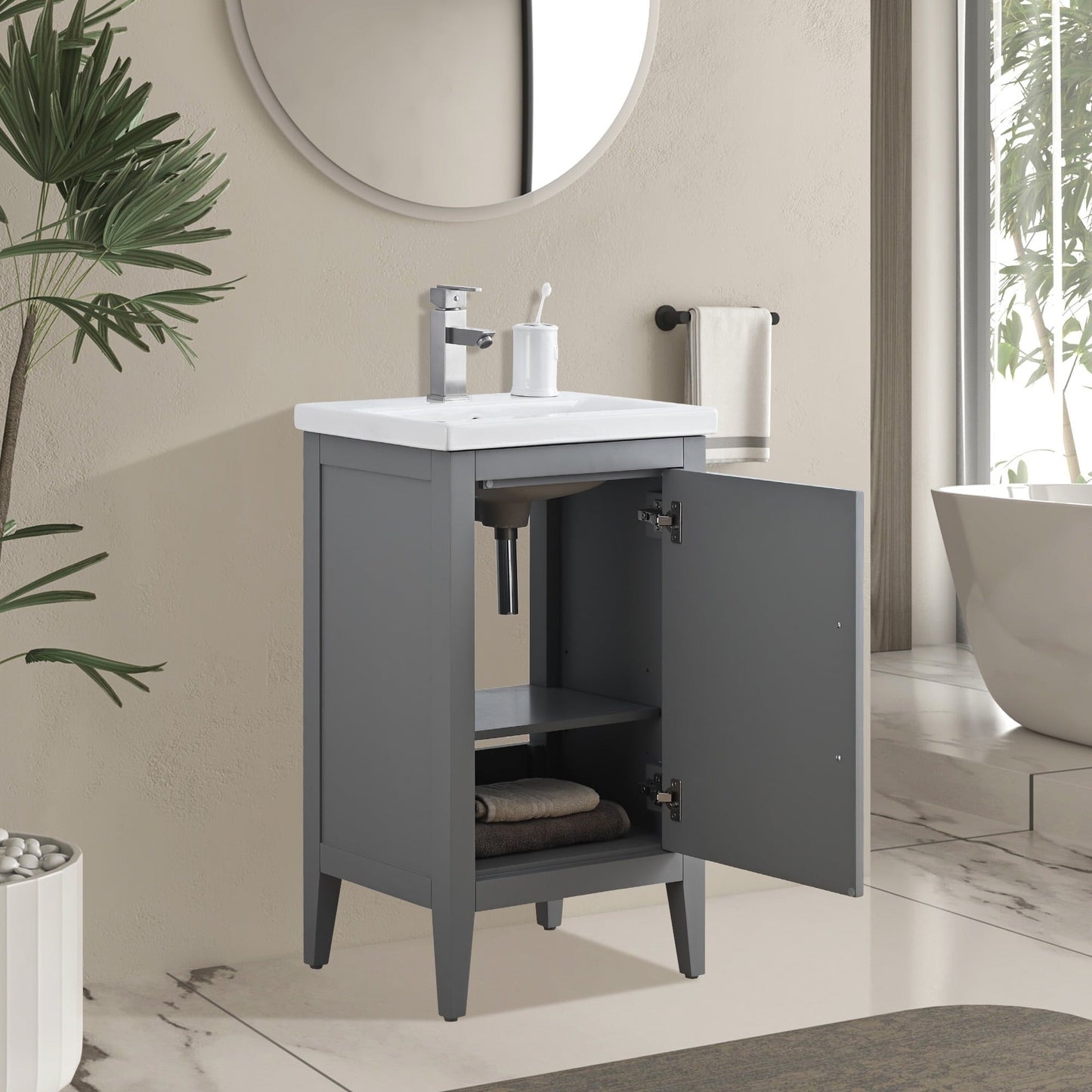 Meuble-lavabo de salle de bain Vanity Art à lavabo simple, 20, 24 ou 30 pouces, avec dessus en céramique.