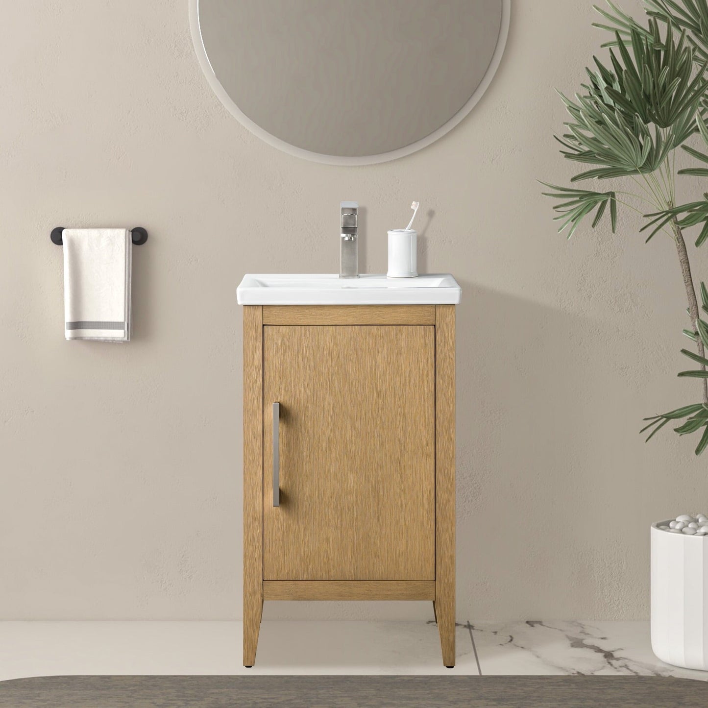 Meuble-lavabo de salle de bain Vanity Art à lavabo simple, 20, 24 ou 30 pouces, avec dessus en céramique.