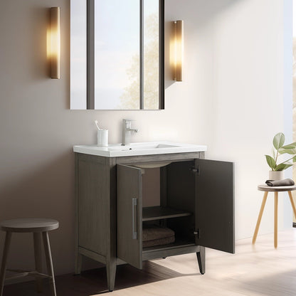 Meuble-lavabo de salle de bain Vanity Art à lavabo simple, 20, 24 ou 30 pouces, avec dessus en céramique.