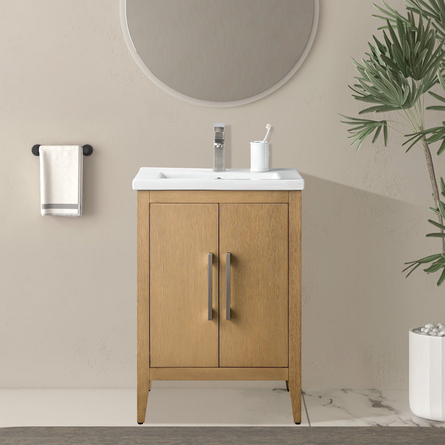 Meuble-lavabo de salle de bain Vanity Art à lavabo simple, 20, 24 ou 30 pouces, avec dessus en céramique.