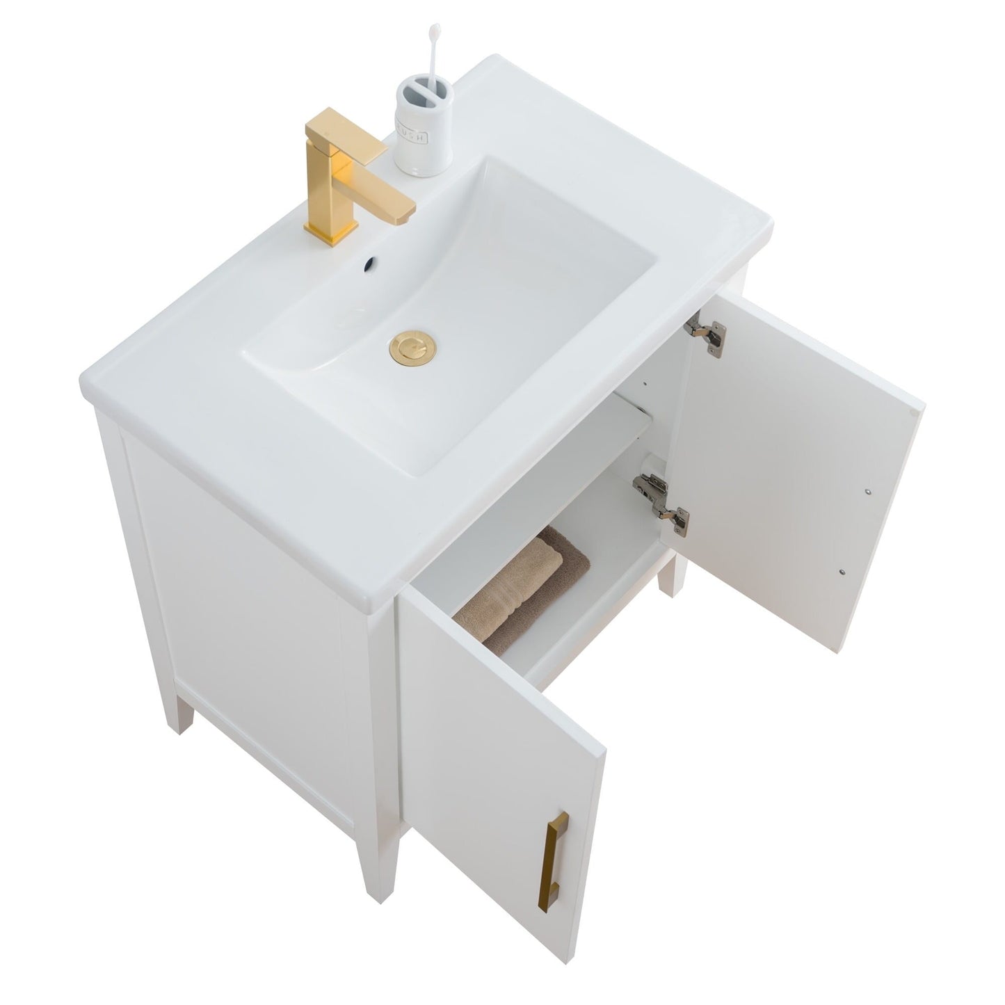 Meuble-lavabo de salle de bain Vanity Art à lavabo simple, 20, 24 ou 30 pouces, avec dessus en céramique.
