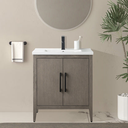 Meuble-lavabo de salle de bain Vanity Art à lavabo simple, 20, 24 ou 30 pouces, avec dessus en céramique.