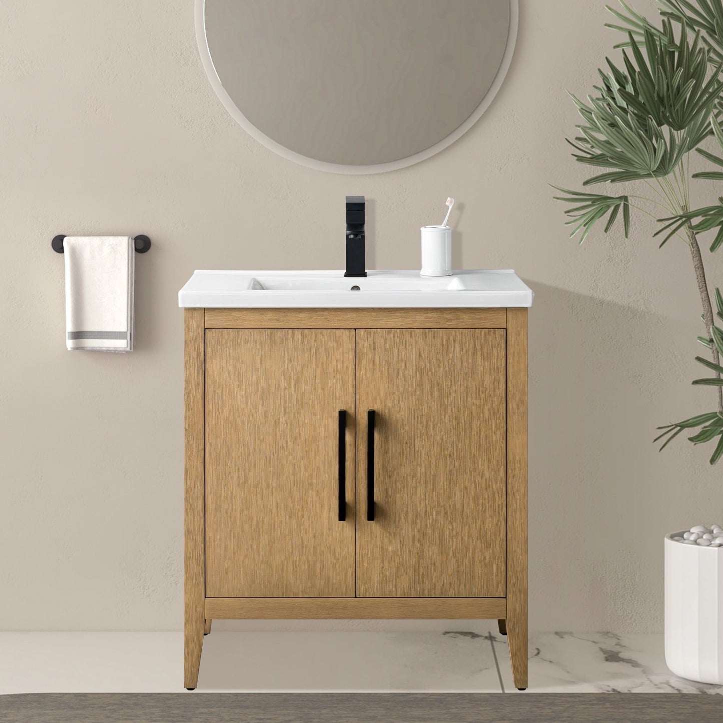 Meuble-lavabo de salle de bain Vanity Art à lavabo simple, 20, 24 ou 30 pouces, avec dessus en céramique.