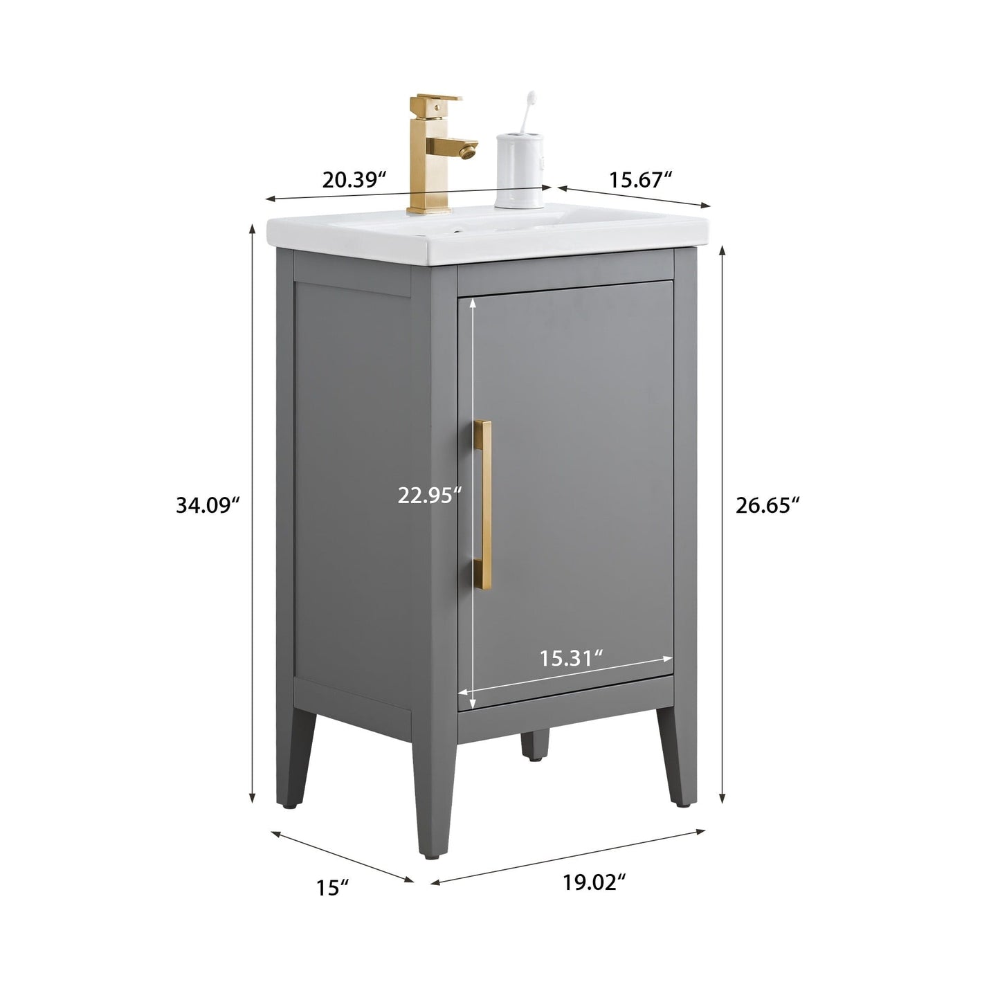 Meuble-lavabo de salle de bain Vanity Art à lavabo simple, 20, 24 ou 30 pouces, avec dessus en céramique.