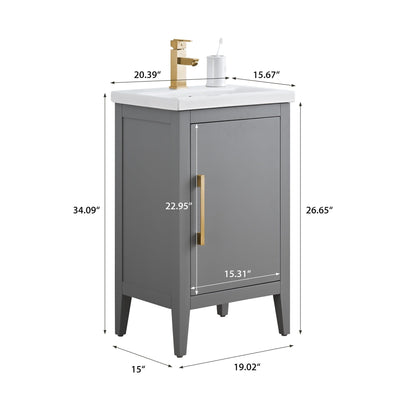 Meuble-lavabo de salle de bain Vanity Art à lavabo simple, 20, 24 ou 30 pouces, avec dessus en céramique.