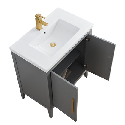 Meuble-lavabo de salle de bain Vanity Art à lavabo simple, 20, 24 ou 30 pouces, avec dessus en céramique.