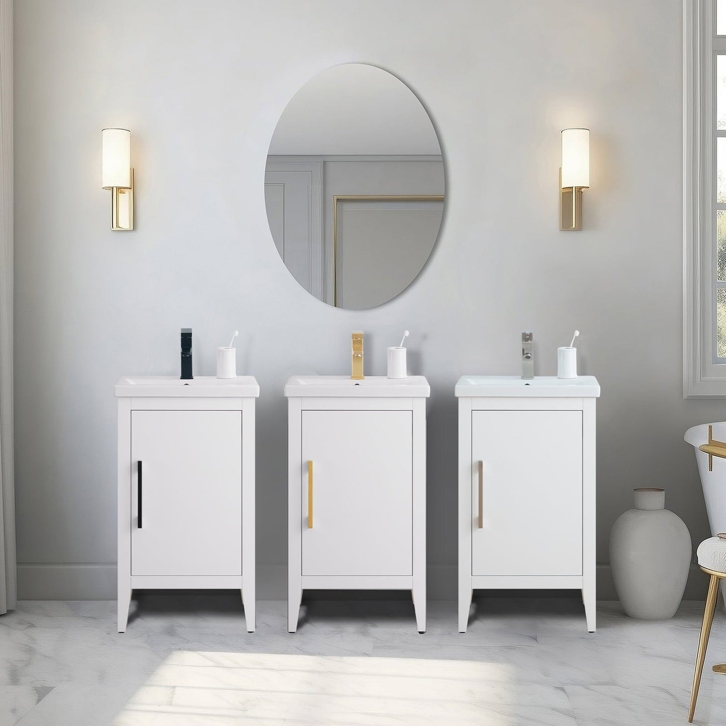 Meuble-lavabo de salle de bain Vanity Art à lavabo simple, 20, 24 ou 30 pouces, avec dessus en céramique.