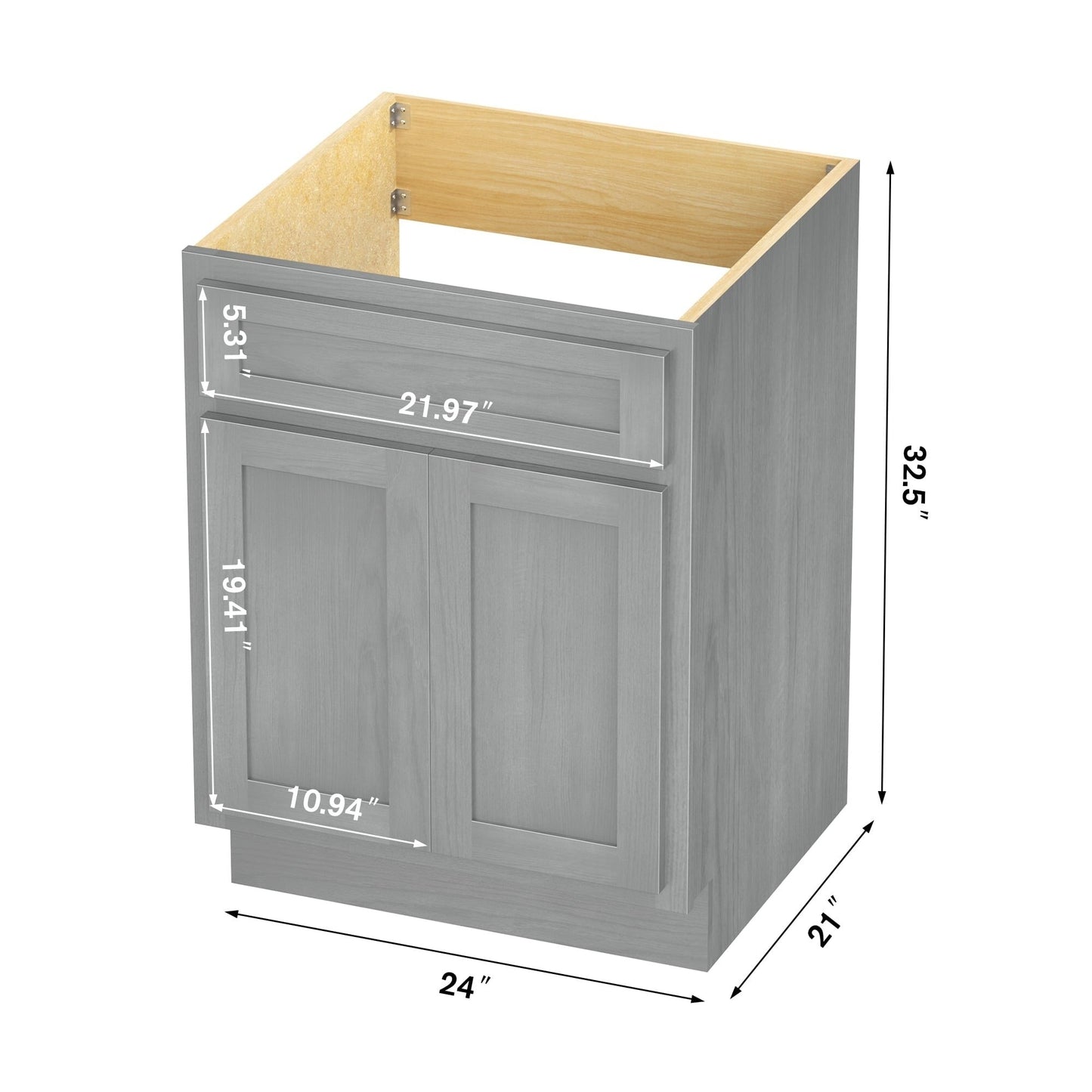 Meuble-lavabo de salle de bain Vanity Art en bois massif de 60 cm (24 pouces) avec lavabo simple.