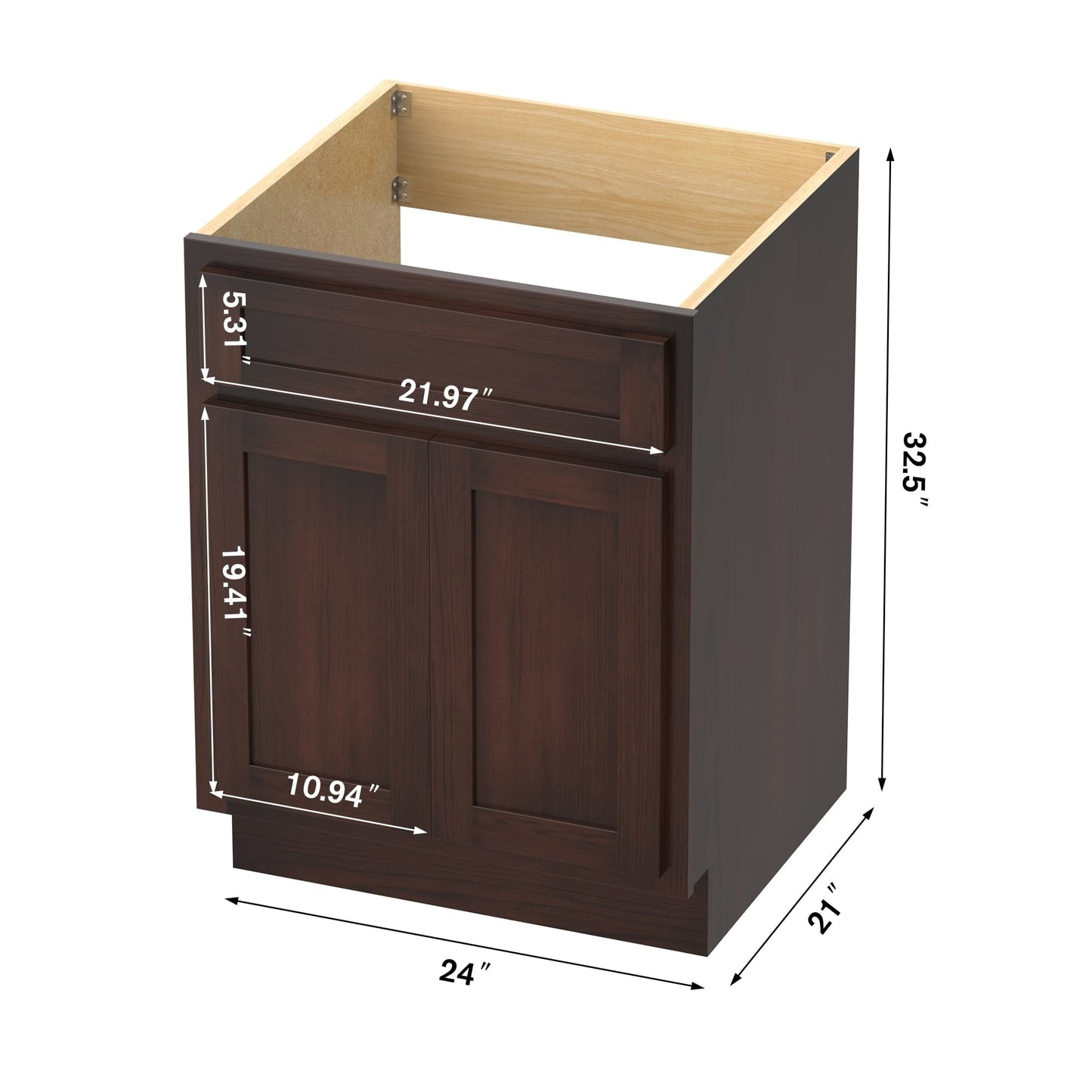 Meuble-lavabo de salle de bain Vanity Art en bois massif de 60 cm (24 pouces) avec lavabo simple.