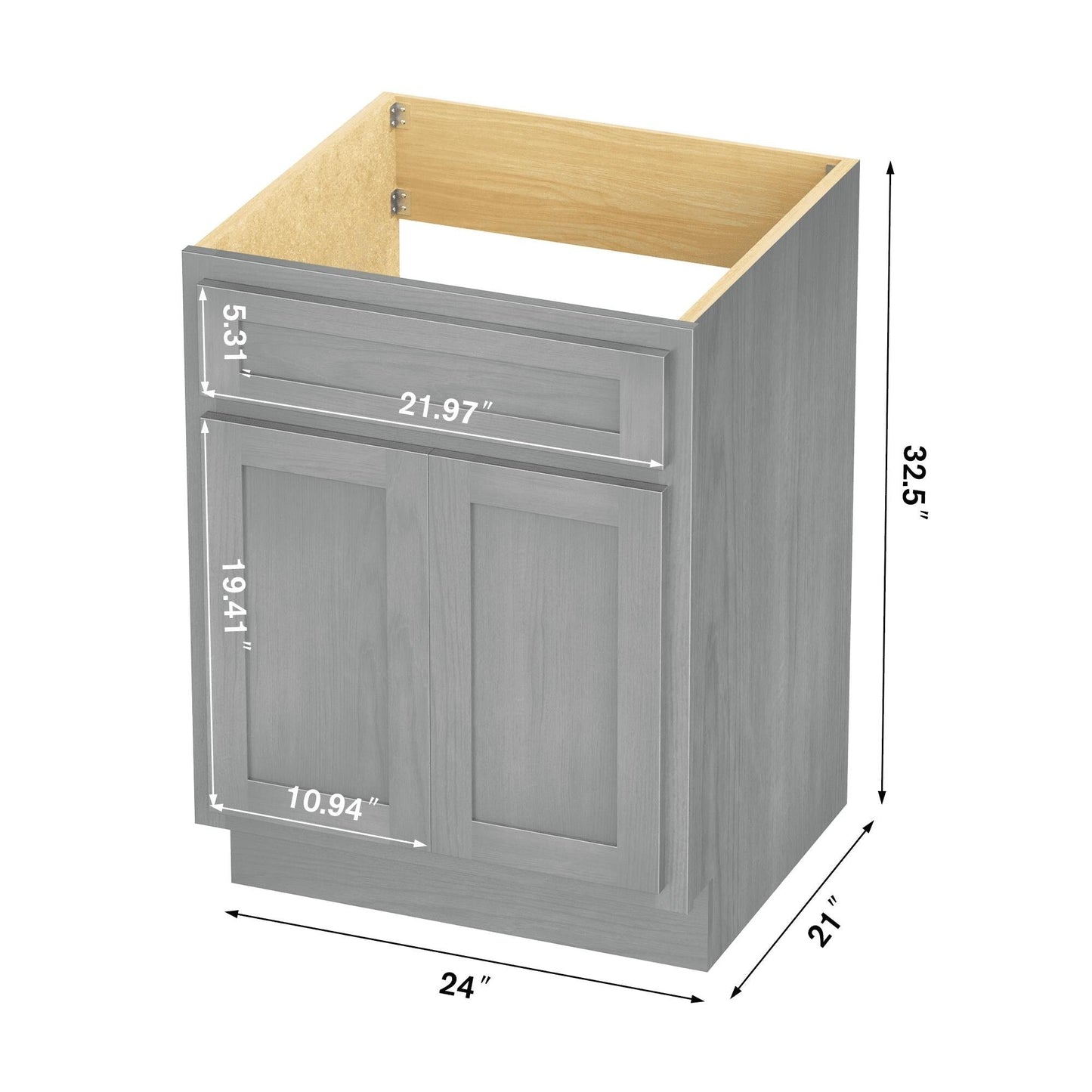 Meuble-lavabo de salle de bain Vanity Art en bois massif de 60 cm (24 pouces) avec lavabo simple.