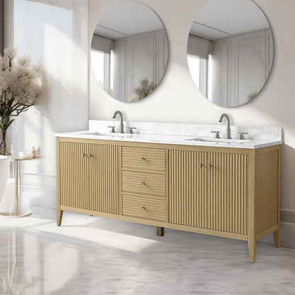Meuble-lavabo double vasque Vanity Art 72 avec plan de travail en marbre composite.