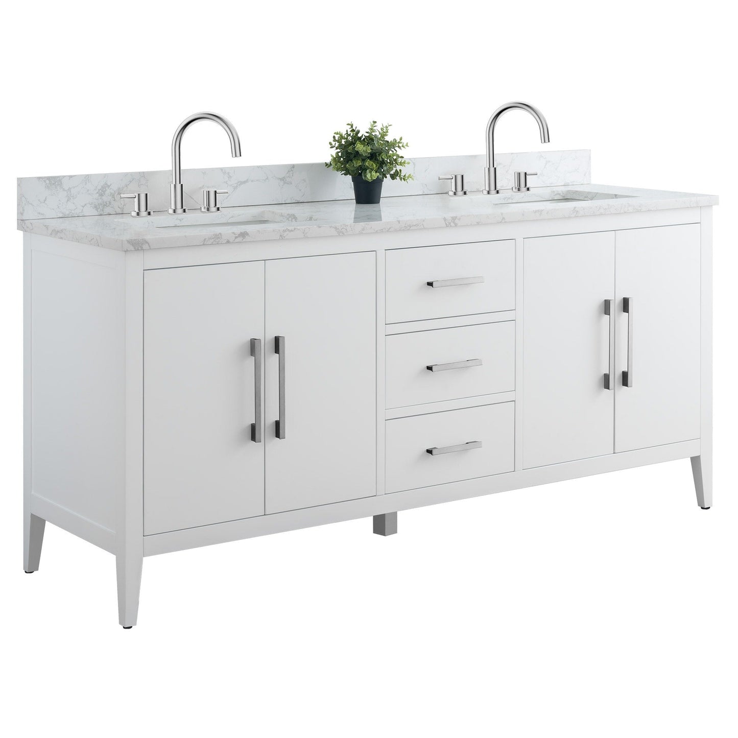 Meuble-lavabo double vasque Vanity Art 72 avec plan de travail en marbre composite.