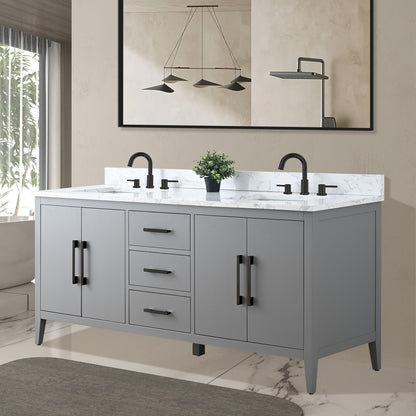 Meuble-lavabo double vasque Vanity Art 72 avec plan de travail en marbre composite.