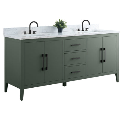 Meuble-lavabo double vasque Vanity Art 72 avec plan de travail en marbre composite.