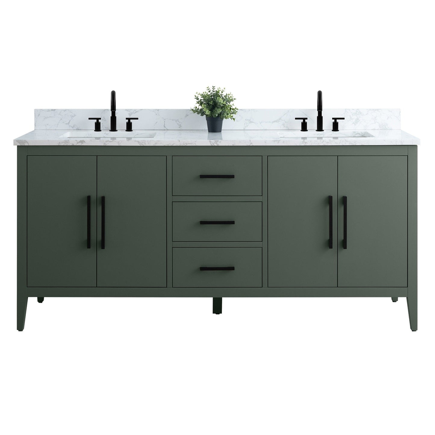 Meuble-lavabo double vasque Vanity Art 72 avec plan de travail en marbre composite.