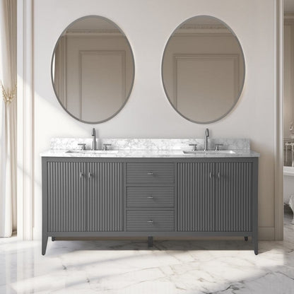 Meuble-lavabo double vasque Vanity Art 72 avec plan de travail en marbre composite.