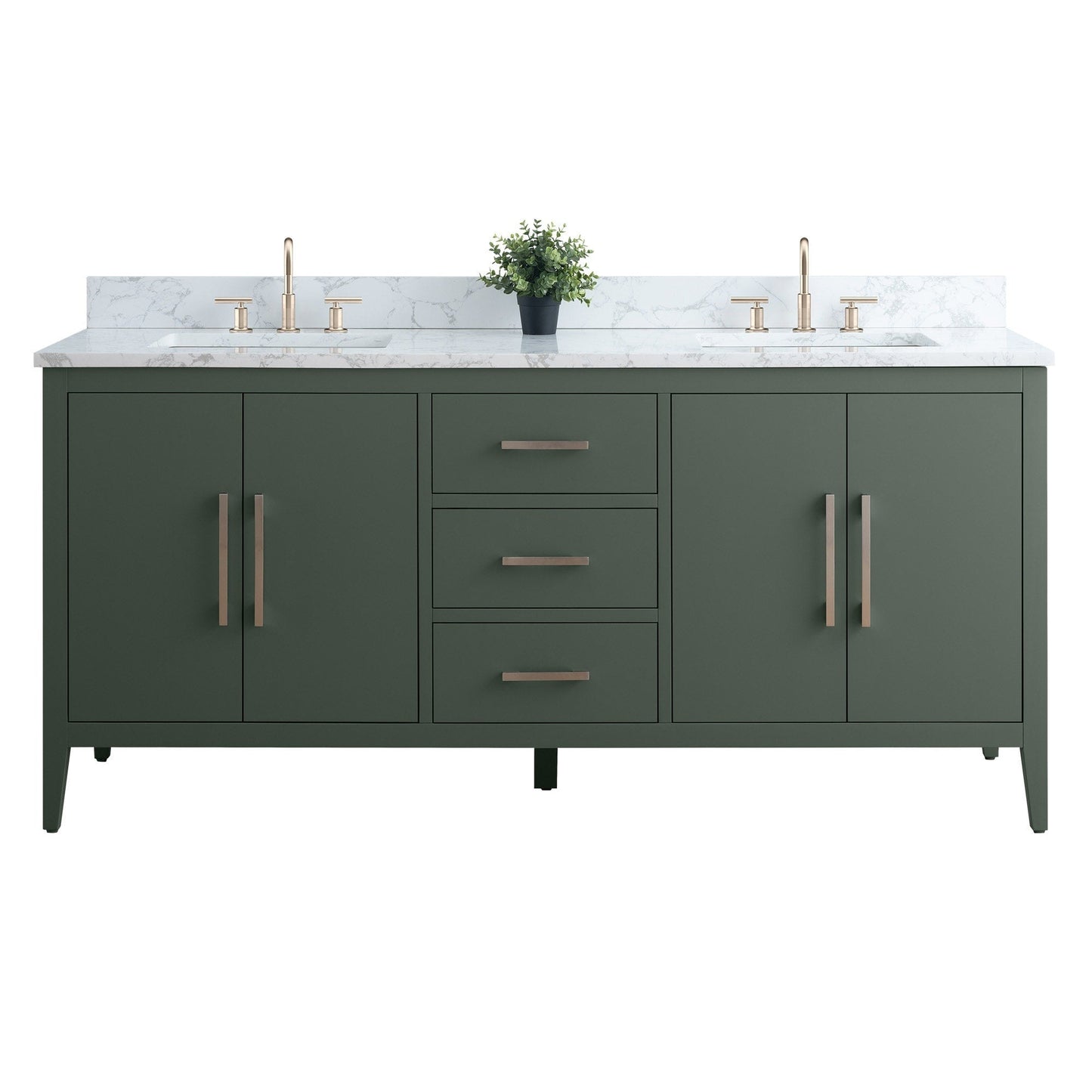 Meuble-lavabo double vasque Vanity Art 72 avec plan de travail en marbre composite.